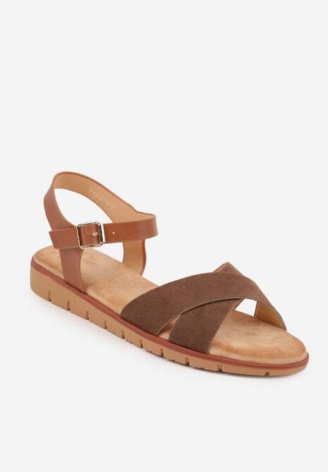 Brązowe Płaskie Sandały VICES z Cholewką ze Skrzyżowanymi Paskami Emelika 5