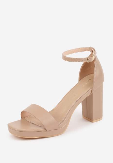 Ciemnobeżowe Sandały VICES na Słupkowym Obcasie ze Skórzaną Wkładką Azimera 5
