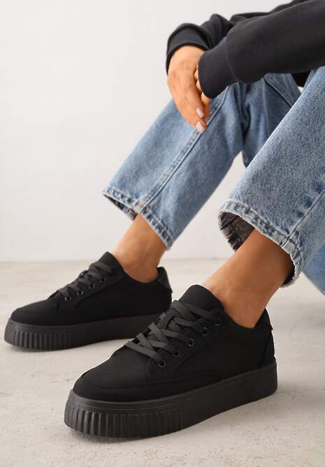 Czarne Chunky Sneakersy na Tłoczonej Platformie Trianne