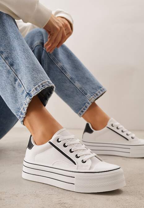 Biało-Czarne Trampki o Klasycznym Fasonie na Platformie Opheme