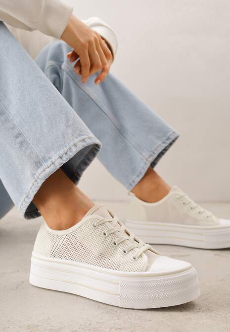 Beżowe Plecione Trampki na Platformie Irivana