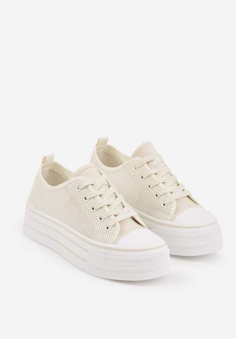 Beżowe Plecione Trampki na Platformie Irivana 5