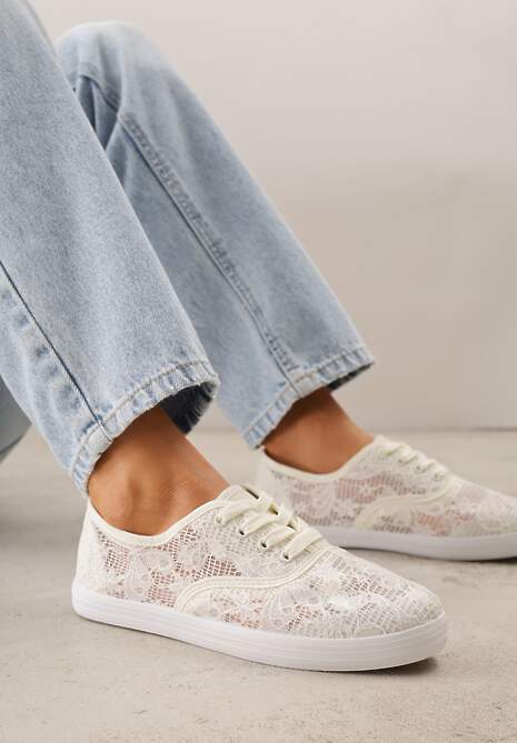 Beżowe Koronkowe Tenisówki Taralita
