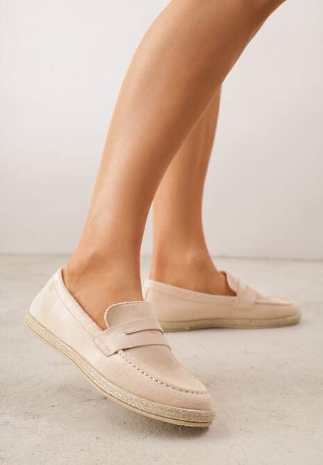 Beżowe Mokasyny z Plecionką w Stylu Boho Galenatea