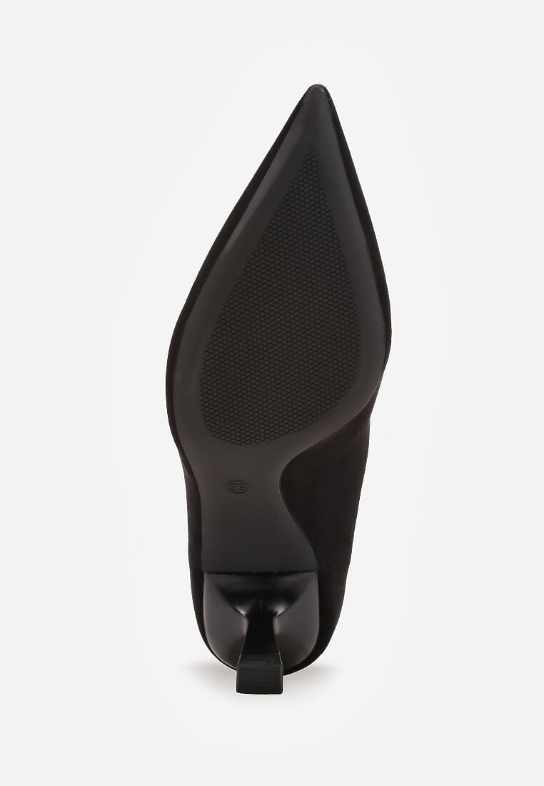 Czarne Czółenka VICES na Obcasie Kaczuszka z Aplikacją w Kształcie Trójkąta Ilereisis 7