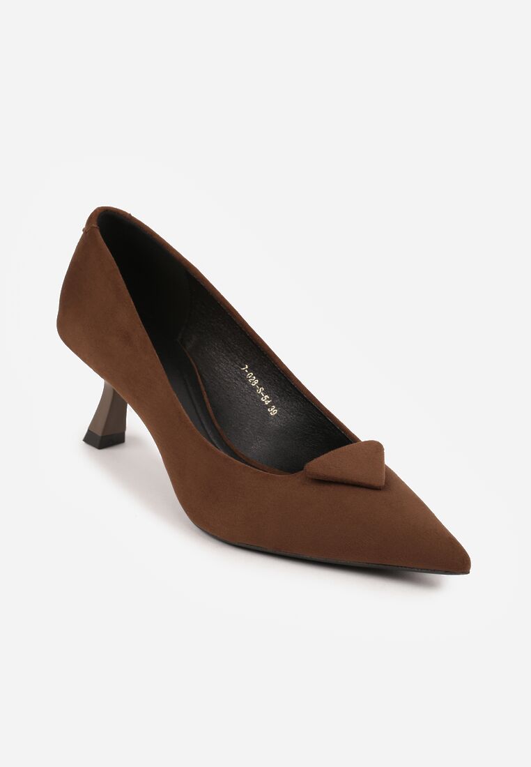 Brązowe Czółenka VICES na Obcasie Kaczuszka z Aplikacją w Kształcie Trójkąta Ilereisis 5