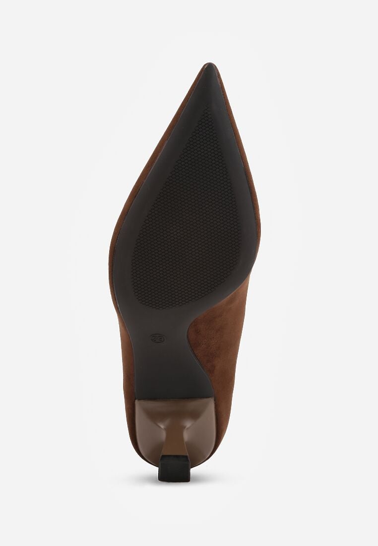 Brązowe Czółenka VICES na Obcasie Kaczuszka z Aplikacją w Kształcie Trójkąta Ilereisis 7