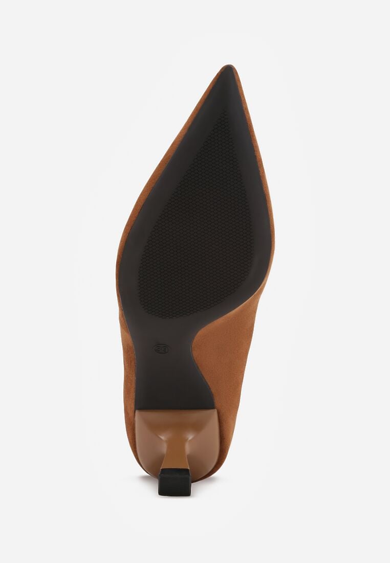 Jasnobrązowe Czółenka VICES na Obcasie Kaczuszka z Aplikacją w Kształcie Trójkąta Ilereisis 7