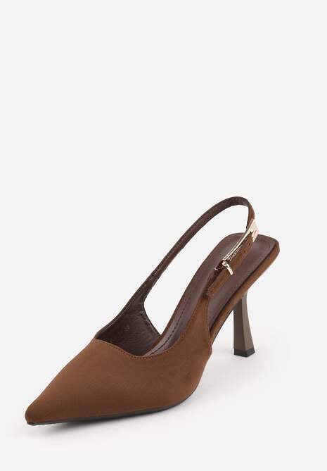 Brązowe Szpilki Slingback VICES z Imitacji Zamszu z Prostokątną Klamerką Natuma 5