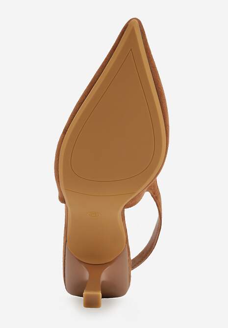 Jasnobrązowe Szpilki Slingback VICES z Imitacji Zamszu z Prostokątną Klamerką Natuma 7