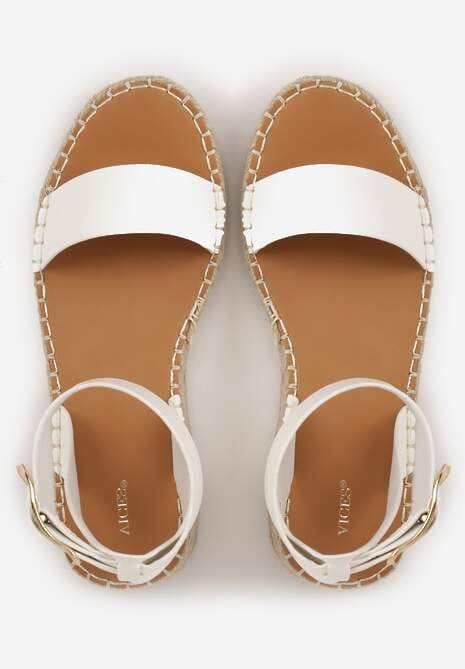 Białe Sandały VICES na Plecionej Grubej Podeszwie z Paskiem Wokół Kostki Casilla 6
