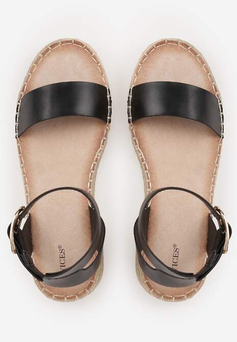 Czarne Sandały VICES na Platformie z Plecionki z Szerokim Paskiem z Klamrą Jurelle 6
