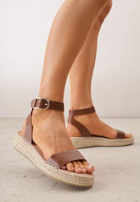Brązowe Sandały VICES na Platformie z Plecionki z Szerokim Paskiem z Klamrą Jurelle