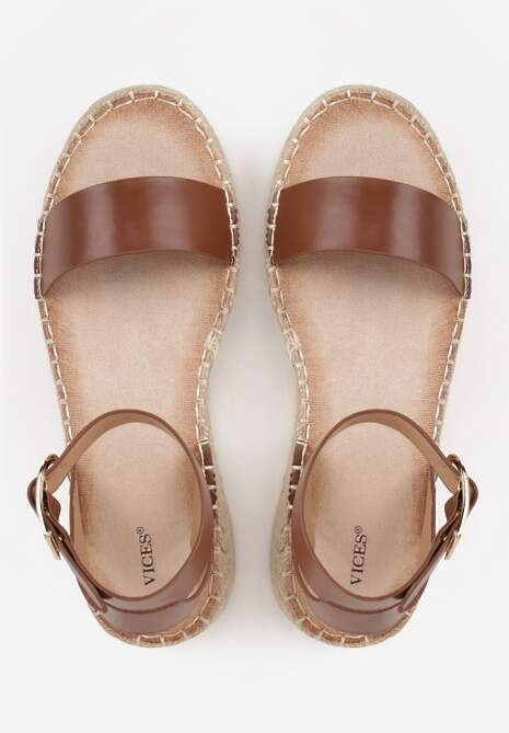 Brązowe Sandały VICES na Platformie z Plecionki z Szerokim Paskiem z Klamrą Jurelle 6
