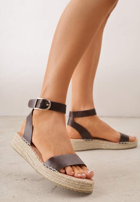 Ciemnobrązowe Sandały VICES na Platformie z Plecionki z Szerokim Paskiem z Klamrą Jurelle