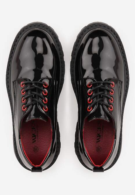 Czarno-Czerwone Eleganckie Półbuty Oksfordki VICES ze Sznurowaniem i Platformą Anatala 6