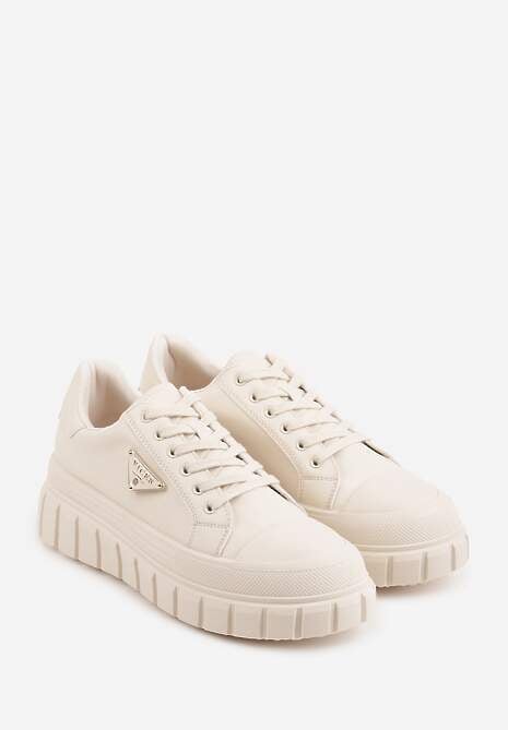 Beżowe Sneakersy VICES na Tłoczonej Podeszwie w Stylu Chunky Myninis 5