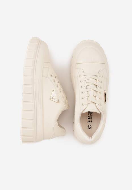 Beżowe Sneakersy VICES na Tłoczonej Podeszwie w Stylu Chunky Myninis 6