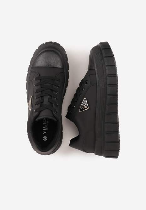 Czarne Sneakersy VICES na Tłoczonej Podeszwie w Stylu Chunky Myninis 6