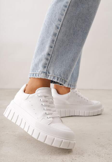 Białe Sneakersy VICES na Platformie w Stylu Chunky z Perforacją Hypsyllis