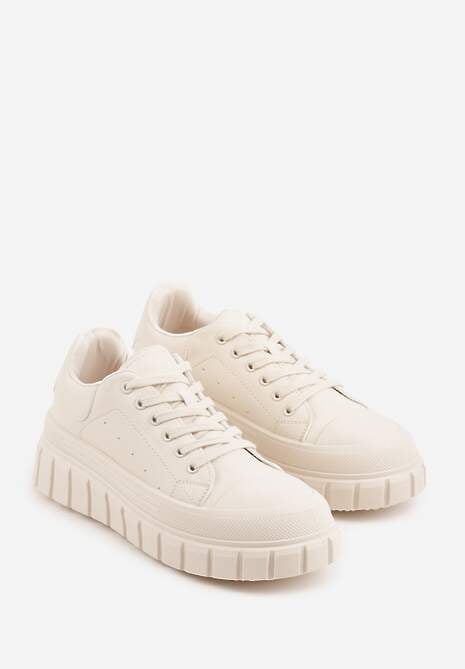 Beżowe Sneakersy VICES na Platformie w Stylu Chunky z Perforacją Hypsyllis 5