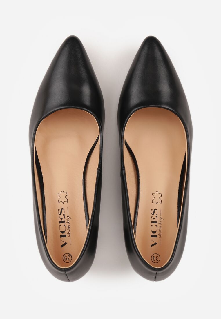 Czarne Skórzane Czółenka VICES na Słupkowym Obcasie Nerilise 6