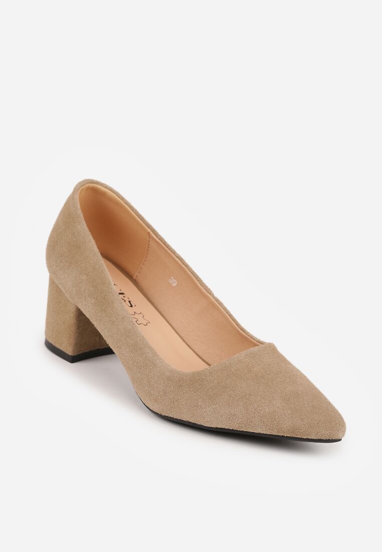 Ciemnobeżowe Czółenka VICES ze Skóry Naturalnej na Słupku Avanah 5