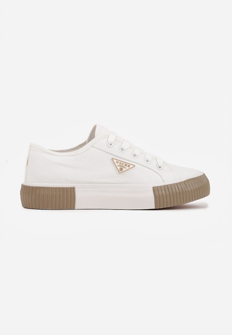 Biało-Beżowe Trampki VICES na Żłobionej Platformie Zdobione Trójkątną Aplikacją Lorerina 4