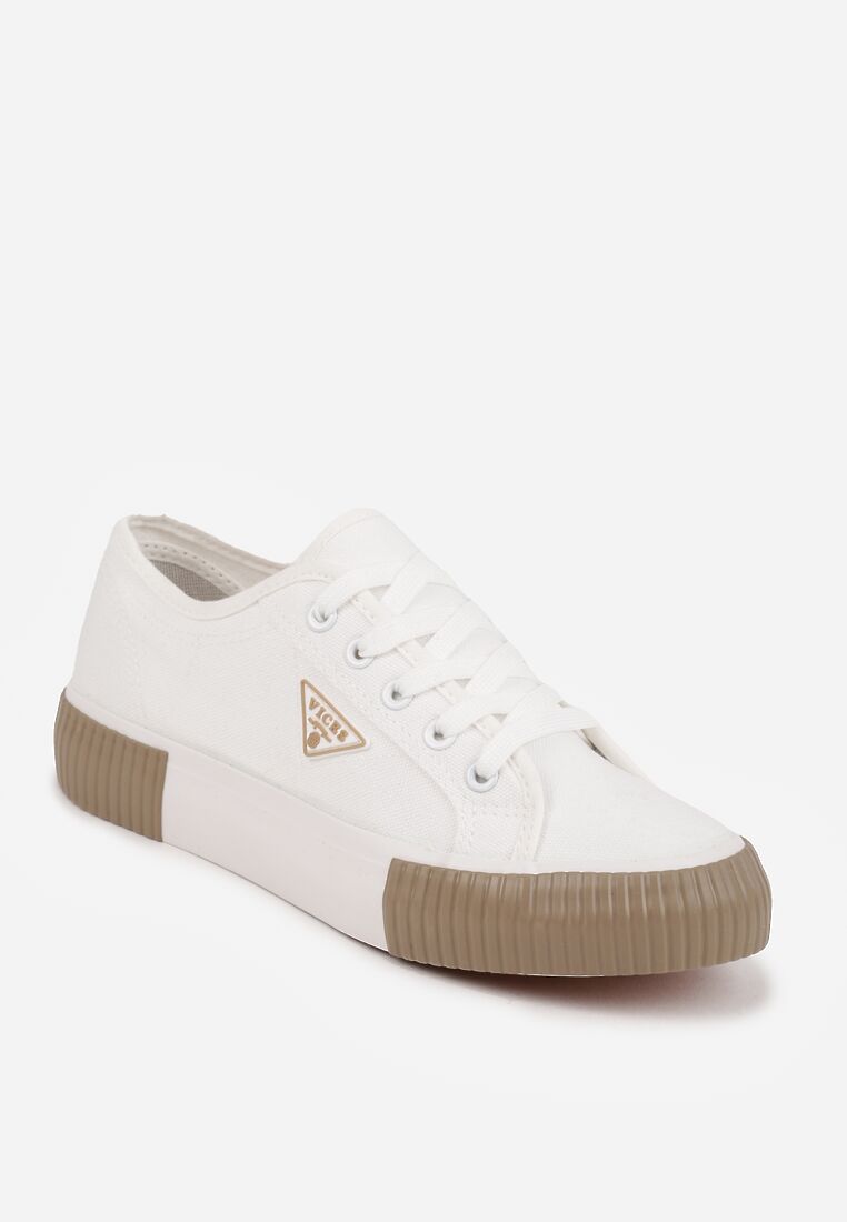 Biało-Beżowe Trampki VICES na Żłobionej Platformie Zdobione Trójkątną Aplikacją Lorerina 5