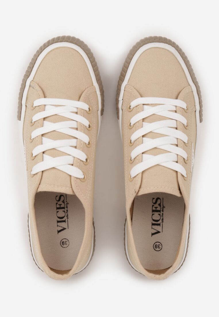 Beżowe Trampki VICES na Żłobionej Platformie Zdobione Trójkątną Aplikacją Lorerina 6