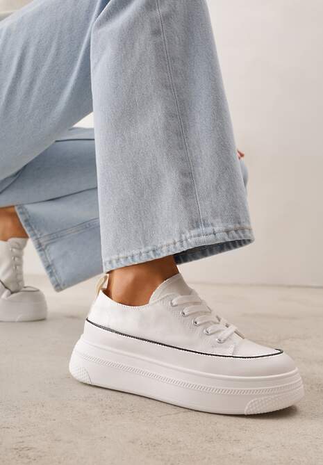Białe Trampki VICES na Platformie z Ozdobnym Paskiem Wokół Podeszwy Rionira