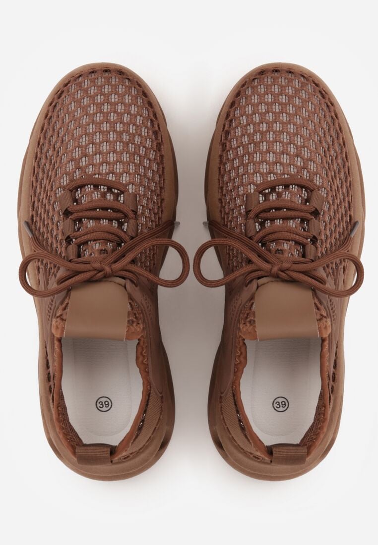 Brązowe Streetwearowe Sneakersy z Siateczki na Perforowanej Podeszwie Clythusa 6
