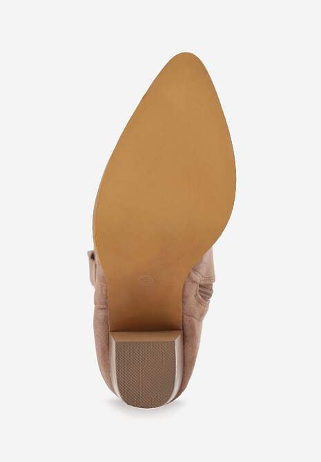 Ciemnobeżowe Ażurowe Botki Kowbojki VICES na Słupku Falenatea 7