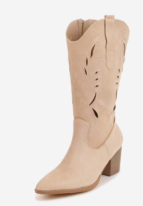 Beżowe Ażurowe Botki Kowbojki VICES na Słupku Falenatea 5
