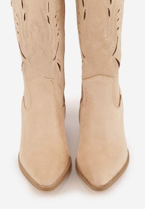 Beżowe Ażurowe Botki Kowbojki VICES na Słupku Falenatea 6