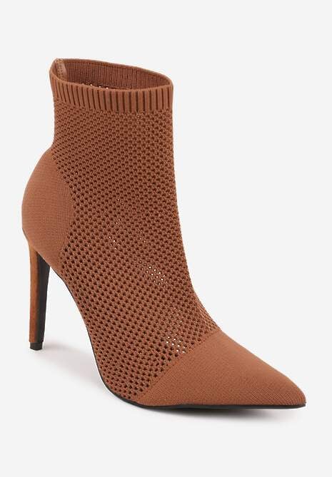 Brązowe Botki VICES na Szpilce z Elastyczną Dzianinową Cholewką Dedanna 5