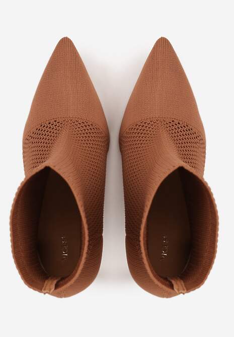 Brązowe Botki VICES na Szpilce z Elastyczną Dzianinową Cholewką Dedanna 6