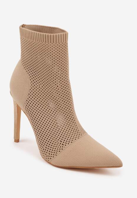 Ciemnobeżowe Botki VICES na Szpilce z Elastyczną Dzianinową Cholewką Dedanna 5