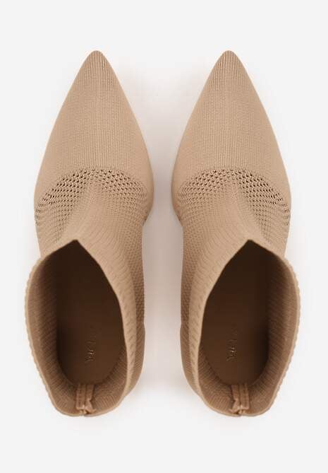 Ciemnobeżowe Botki VICES na Szpilce z Elastyczną Dzianinową Cholewką Dedanna 6