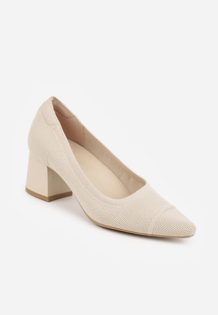 Beżowe Strukturalne Czółenka VICES na Słupkowym Obcasie Abathise 5