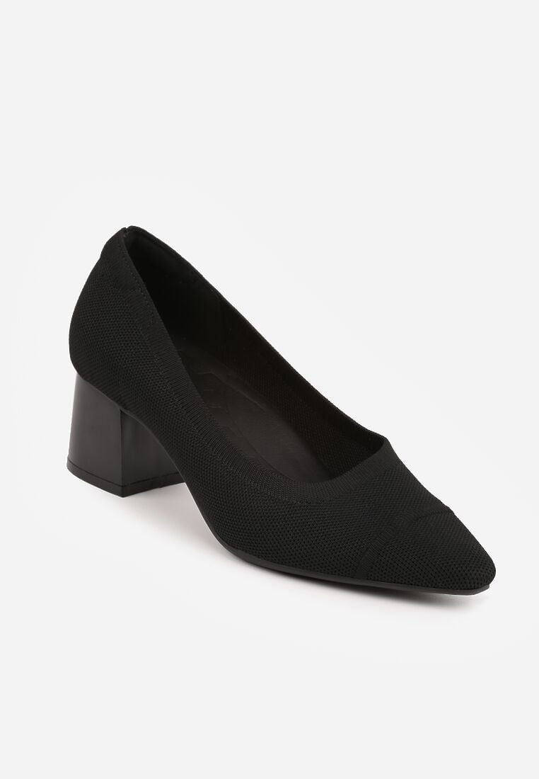 Czarne Strukturalne Czółenka VICES na Słupkowym Obcasie Abathise 5