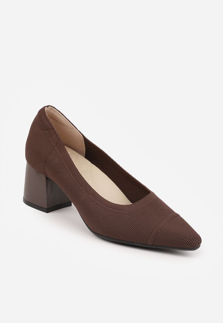 Brązowe Strukturalne Czółenka VICES na Słupkowym Obcasie Abathise 5