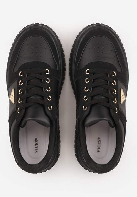 Czarne Chunky Sneakersy z Trójkątną Aplikacją VICES na Platformie Cezaline 6
