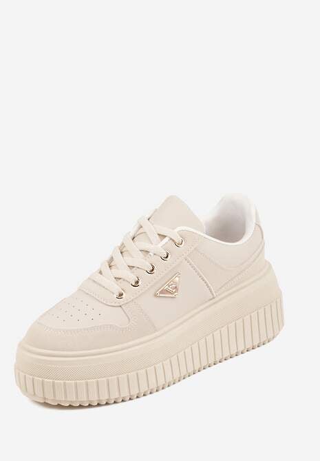 Beżowe Chunky Sneakersy z Trójkątną Aplikacją VICES na Platformie Cezaline 5