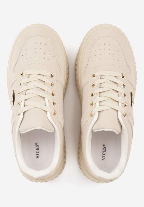 Beżowe Chunky Sneakersy z Trójkątną Aplikacją VICES na Platformie Cezaline 6