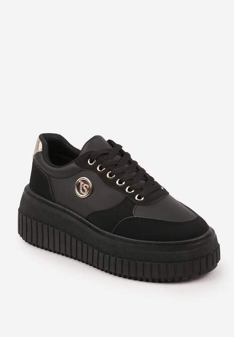 Czarne Chunky Sneakersy VICES z Aplikacją na Platformie ze Żłobieniami Ilunatesa 5