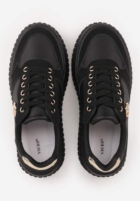 Czarne Chunky Sneakersy VICES z Aplikacją na Platformie ze Żłobieniami Ilunatesa 6