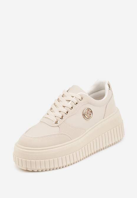 Beżowe Chunky Sneakersy VICES z Aplikacją na Platformie ze Żłobieniami Ilunatesa 5