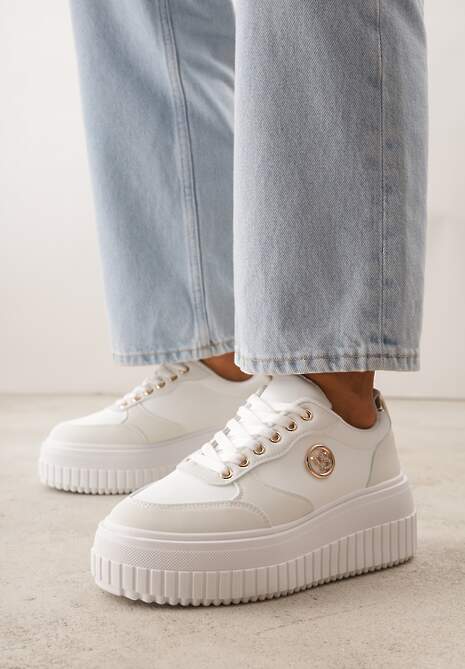 Białe Chunky Sneakersy VICES z Aplikacją na Platformie ze Żłobieniami Ilunatesa