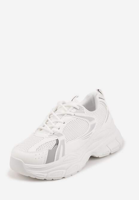 Białe Sneakersy VICES na Geometrycznej Platformie z Perforacją Elinata 5